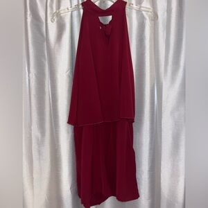 Red romper with high neck